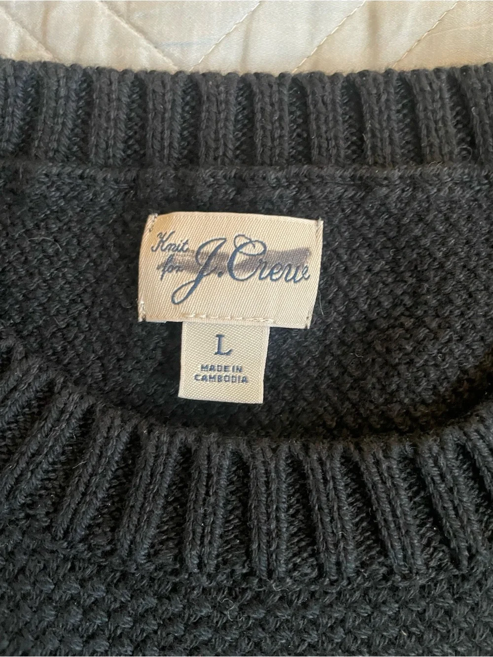 J. Crew Basket-stitch cotton crewneck sweater in Black Size L $118 CQ168